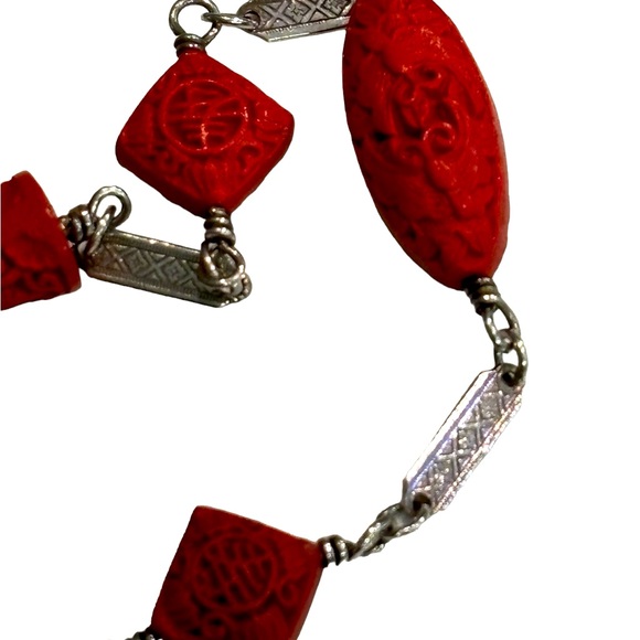 34” Chinese Cinnabar Bead Necklace with 950 SS by Tracey Mayer - Picture 5 of 8